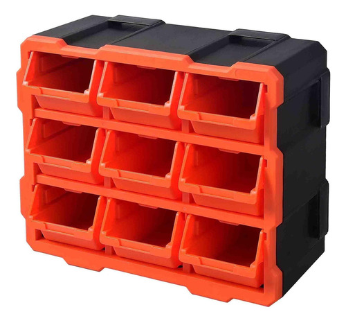 Organizador Plastico Con 9 Bins Tactix 320676 Color Negro/naranja