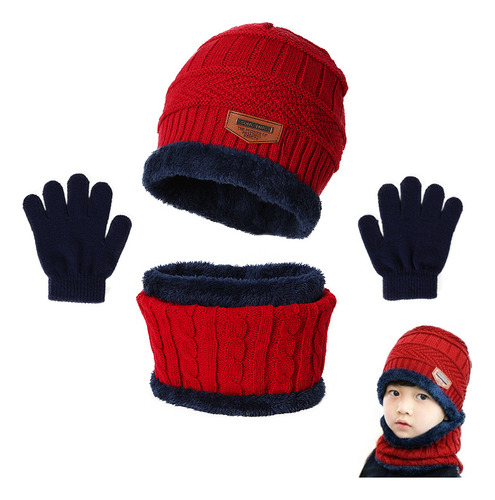 Juego De 3 Piezas Para Niños, Gorro, Bufanda Y Guantes De Pu