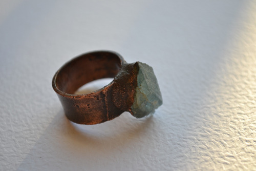 Imagen 2 de 9 de Anillo Piedra Natural Aguamarina Con Cobre, Joyeria