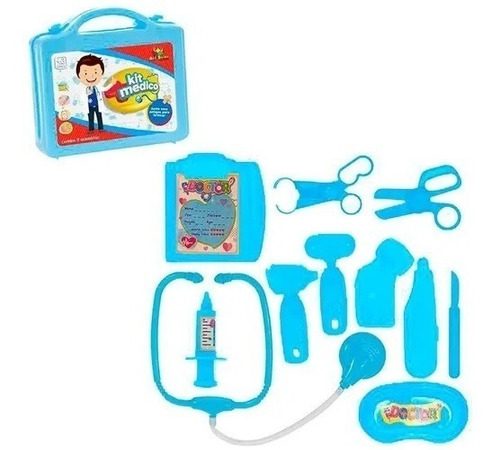 Mini Maleta Médica Infantil Azul Doctor 11 Acessórios