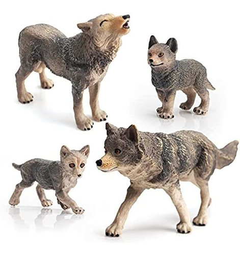 Juego De 4 Figuras De Lobo Siberiano Con Diseño De Animales