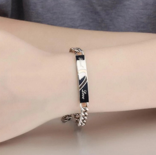 Par De Pulseiras Metade Do Coração De Aço Inoxidável