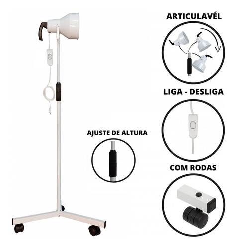 Suporte Pedestal Infravermelho Para Fisioterapia Sem Lâmpada Cor da estrutura Branco