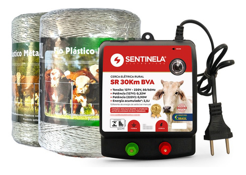 Kit Eletrificador Cerca Rural Sr30 Sentinela 750m Fio Eletro