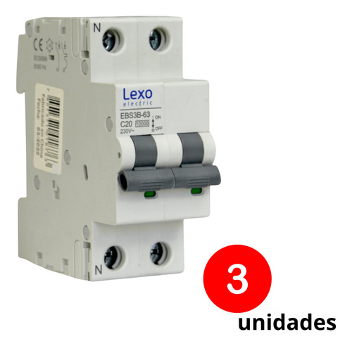Pack 3un Automatico Bipolar Lexo 2x20a 10k C Certificado Sec