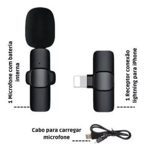 Microfone Sem Fio Duplo Lapela Bluetooth Para iPhone Android