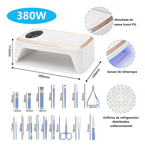 Lámpara De Uñas Uv Profesional 380w/90led Almohada De Mano