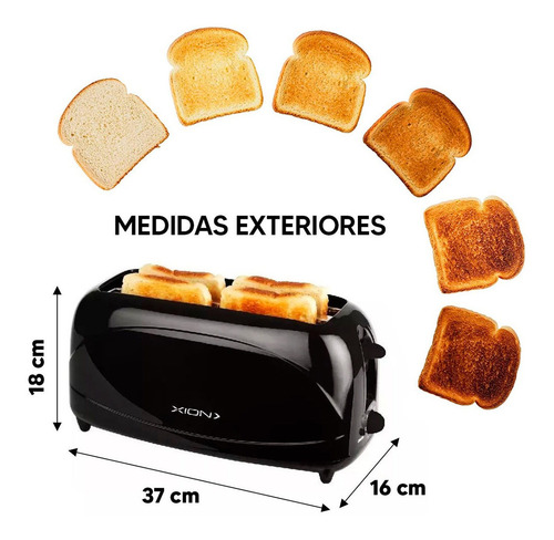 Imagen 4 de 7 de Tostadora Doble Ranura Xion para 4 Panes XI-TO204-CU 1200w con recogemigas