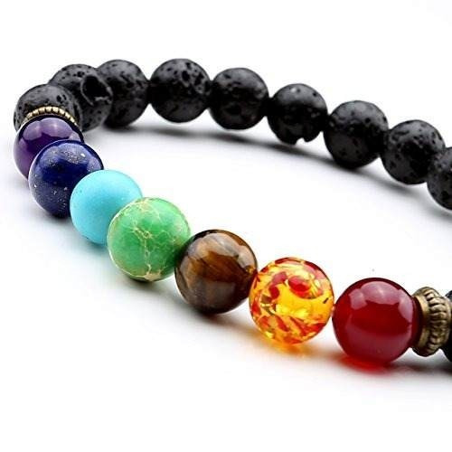 Pulsera De 7 Chakras En Cuarzo Y Piedra Volcanica Difusora