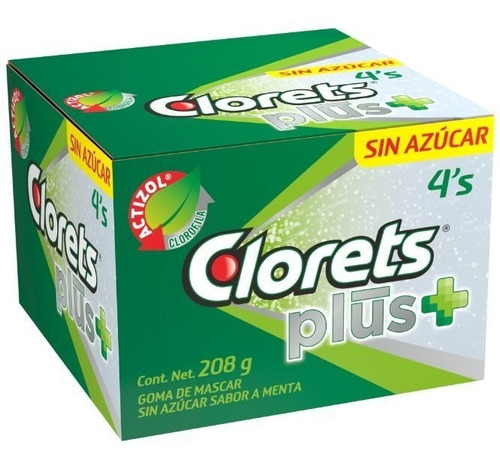  Chicles Clorets 4's Plus 40pzs Sin Azucar