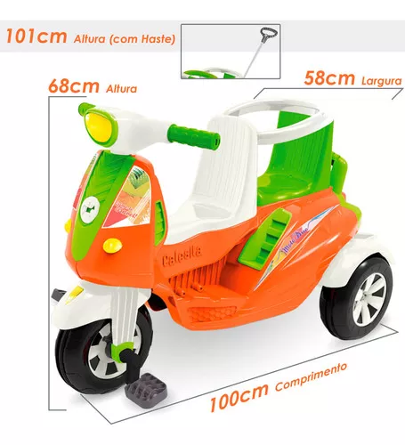 Triciclo Passeio/ Pedal Com 2 Lugares Moto Infantil Calesita Cor Verde E  Laranja