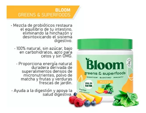 Bloom Nutrition - Probióticos, Enzimas, Antioxidantes Sabor Mango