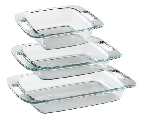 Set Juego 3 Fuentes Pyrex Vidrio Con Asas Horno Easy Grab