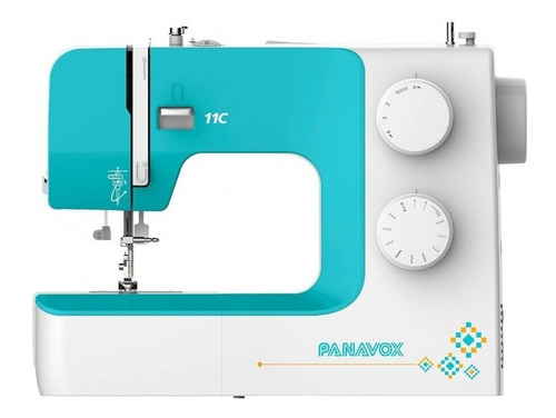 Máquina de coser recta Panavox 11C portable blanca y aguamarina