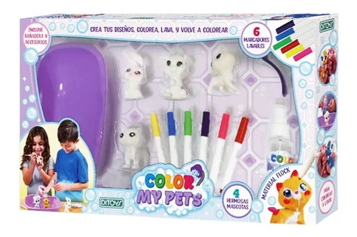 Color My Pets Set Con 4 Mascotas Pintar Y Lavar Ditoys Lanus