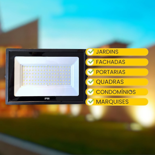Kit 10 Refletor Led Holofote 1000w Bivolt Ip66 Branco Frio