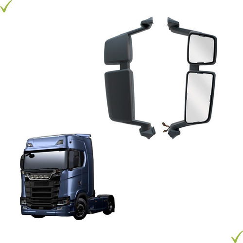 Par Retrovisor Espelho Scania Ntg Eletrico Completo 19 Diant
