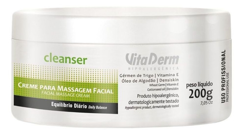 Vita Derm Creme Para Massagem Facial Cleanser 200g Momento de aplicação Dia/Noite Tipo de pele Normal