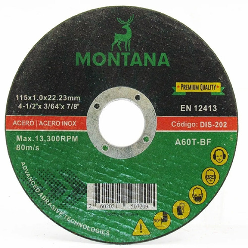 Disco Corte 7'' Metal Montana 180x1.6 Mm  25 Unidades - Tyt
