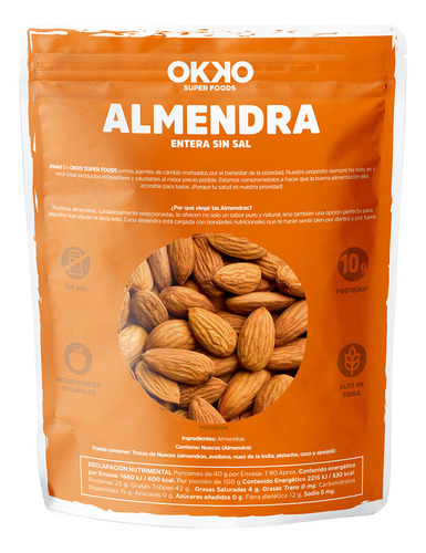 Caja Almendra Entera 75 G Snacks Saludables Okko