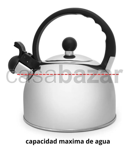Imagen 3 de 10 de Pava Silbadora Acero Inoxidable 2,5 Litros Mate Mango Negro