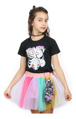 Halloween! Conjunto Esqueleto Nena Tutu Remera B.golosinera 