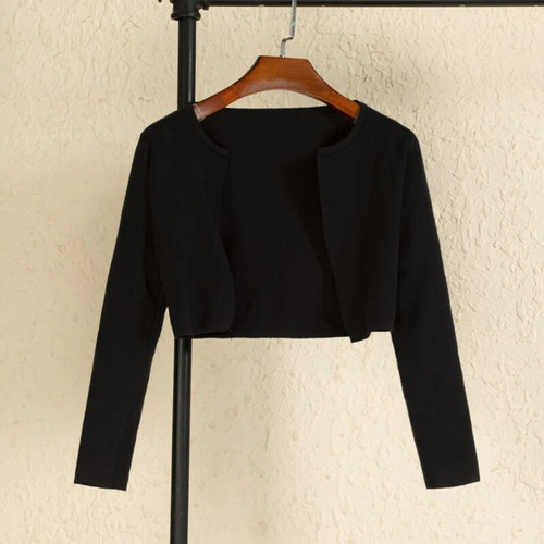 Suéter Coreano Corto Estilo Abrigo For Mujer Tejido Negro