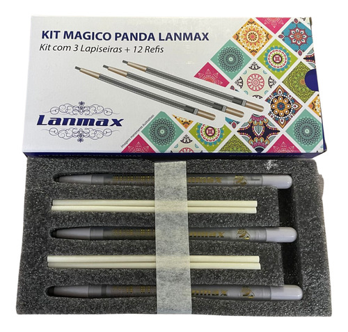 Kit Giz Mágico Panda 3 Lápis Com 12 Refís Apaga Com Calor