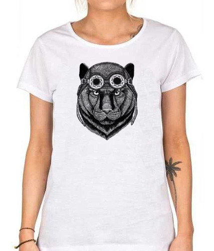 Remera De Mujer Puma Salvaje Con Casco Dibujo