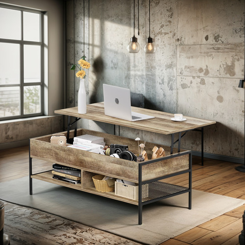 Mesa De Centro Elevable Con Almacenamiento Oculto Marrón