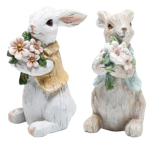 2x Hand-painted Easter Rabbit Decoration With De