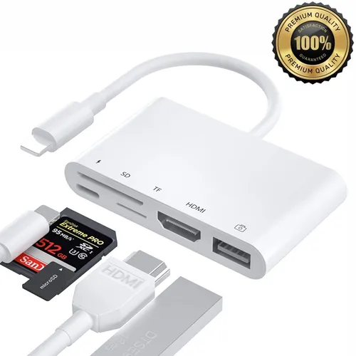 Adaptador Lightning P/ iPhone iPad Hdmi Usb Micro Sd + Carga