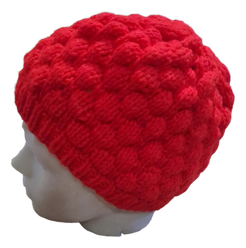 Gorro De Lana Tejido A Mano - Artesanal Rojo Unico Punto Burbuja