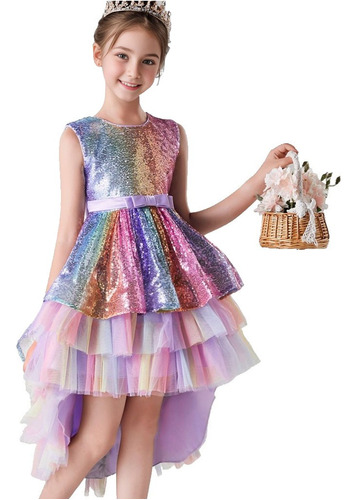 Vestido De Cumpleaños De Lentejuelas Degradado Para Niñas