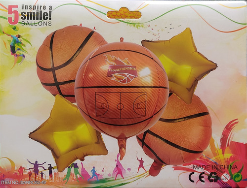 Set De 5 Globos Metálizados De Basketball, Baloncesto.