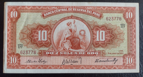 Billete De Perú De 10 Soles De Oro Año 1962