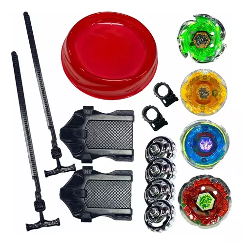 Kit 4 Beyblade Metal + 2 Lançador + Arena Batalha