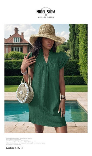 Vestido De Verano Con Cuello En V Y Cuello Alto De Color Lis