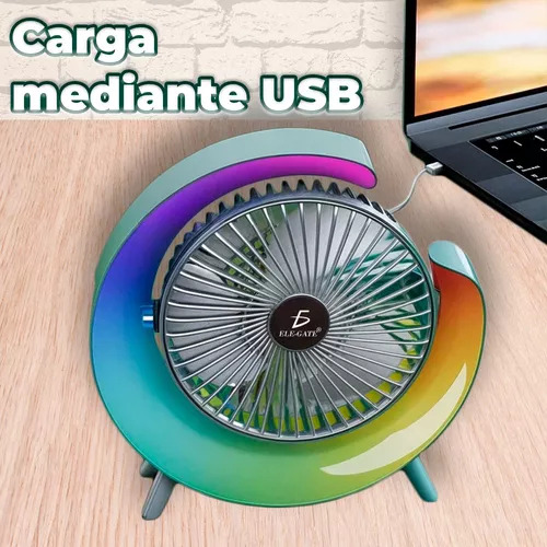 Mini Ventilador Escritorio Luz Rgb 3 Velocidades 180 Grados Color Verde