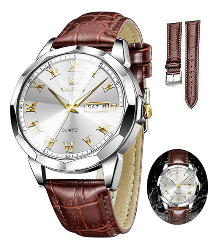 Olevs Relojes Para Hombre Reloj De Cuero Reloj Marrón Reloj