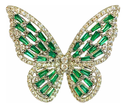 Anillo Mariposa Cristales Swarovski Verde Baño Oro Blanco