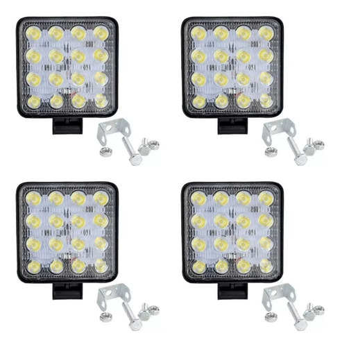 Faro Led Cuadrado 16 Led Auto Moto Jeep 48 Watts 12/24v X4