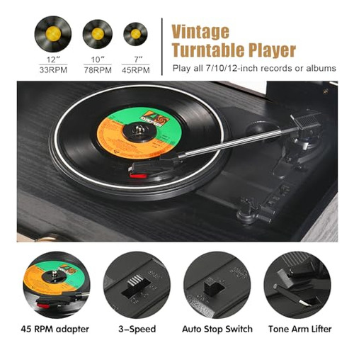 Tocadiscos Vintage Bluetooth 10 En 1 Con Altavoces Integrado
