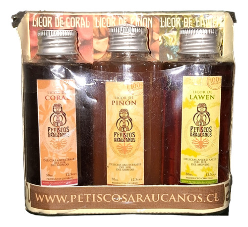 Set Miniatura De Petiscos Araucanos,3 Botellas De Licor 50ml