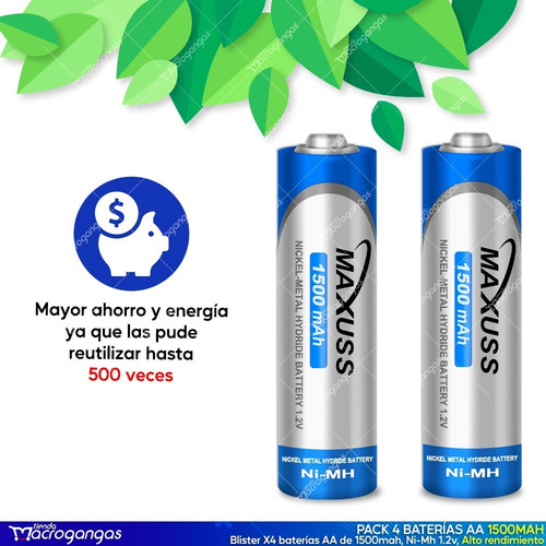 Imagen 3 de 4 de Pilas Baterias Recargables Aa 1.2v 1500mah Blíster X4