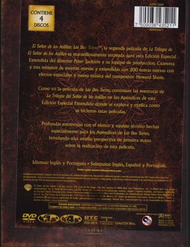 El Señor De Los Anillos Las Dos Torres Extendida Dvd