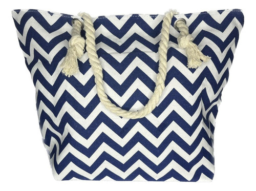 Bolsa de hombro de lona Hug Box Chique simples grande impermeável Azul Design listrado Zig Zag Alças cor crema