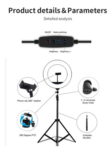 Imagen 6 de 7 de Aro De Luz Led 30cm + Trípode 2.10 M + Disparador Bluetooth