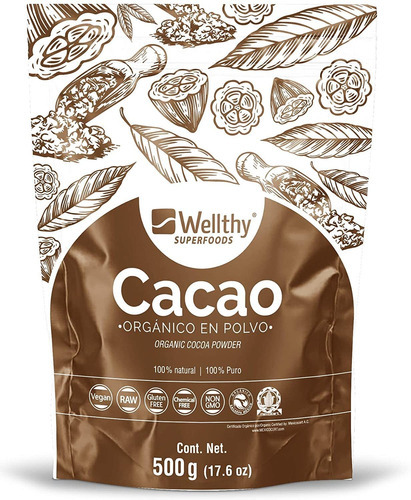 Wellthy Superfoods Cacao Organico En Polvo 500g