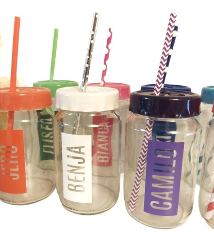 12 Frascos Nombre Colores Personalizados Vasos Tapa Sorbete